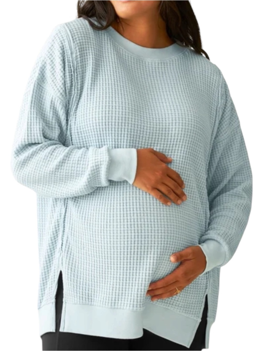 Kindred Bravely Joelle Thermal Maternity Nursing Top SZ 1X Waffle Knit Side Zips